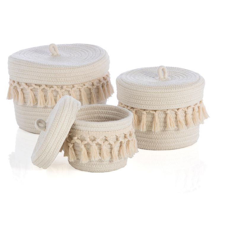 Assorted Set Of 3 Round Dharma Organizer Baskets  - Off-White - Shiraleah, 2 of 5