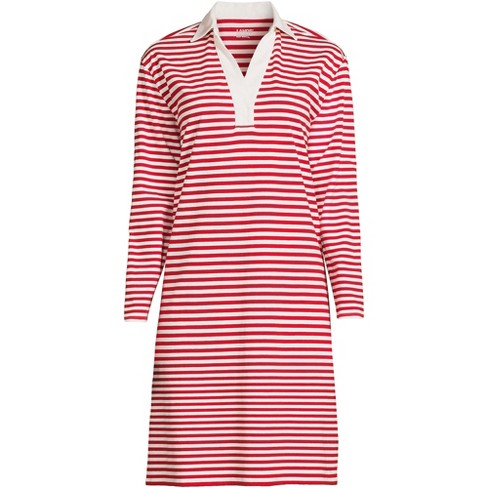 Lands' End Women's Plus Size Long Sleeve Super T Polo Dress - 3x - Rich  Red/ivory Even Stripe : Target