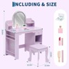 Kids Vanity Desk with Mirror, Makeup Vanity Table with Stool, Bookshelf, Drawer & Shelves, Wood Princess Dressing Table for Girls Bedroom,Playroom - 2 of 4