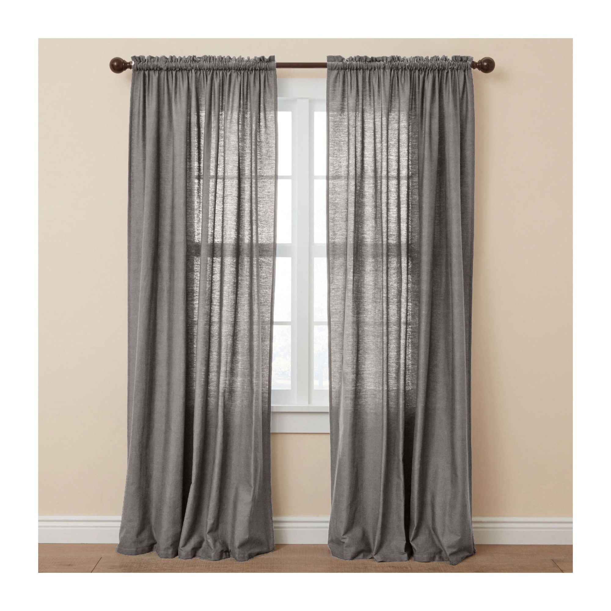 BrylaneHome Poly Cotton Canvas Rod-Pocket Panel - 48" W 72" L, Charcoal