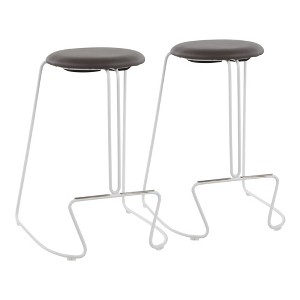 Faux Leather Padded Backless Counter Stool with Metal Frame and Footrest for Kitchen Island or Home Bar, Contemporary Style, Set of 2 - 1 of 4