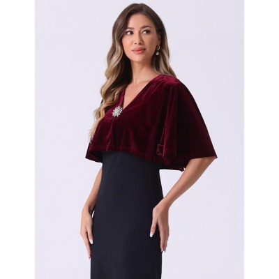 Allegra K Women's Velvet Cardigan Cocktail Party Bell Sleeve Open Front Cropped Shrug Bolero Dark Red X-Large — фото 4