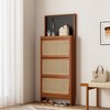 VYNXARIA Rattan Shoe Cabinet for Entryway,Freestanding Shoe Rack with 3 Flip Drawers & Black Pegboard,Hidden Narrow Shoe Cabinet for Entrance Hallway - 2 of 4