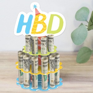 Big Dot of Happiness Party Time - DIY Happy Birthday Party Money Holder Gift - Cash Cake - 1 of 4