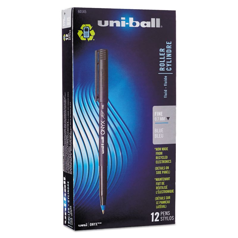 uni-ball Onyx Roller Ball Stick Dye-Based Pen Blue Ink Fine Dozen 60145, 1 of 9