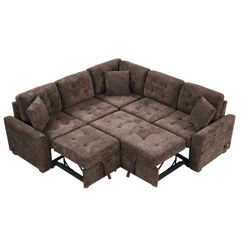 82.6" L-Shape Sofa Bed with Wheels, Pull-out Sleeper Sofa with USB Ports and Power Sockets - ModernLuxe, 4 of 14