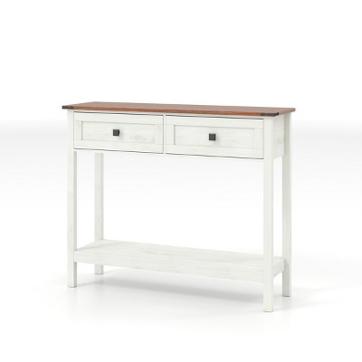 Syemin Console Tables Farmhouse Style Console Table with Drawer and Bottom Storage Shelf for Entryway Rustic Side Table, White, 39.37"*11.61"*32.08"