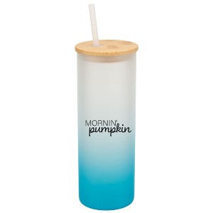 Elanze Designs Mornin' Pumpkin Fall Season Wrap-Around Design 25 Ounce Frosted Gradient Glass On-The-Go Coffee Travel Skinny Tumbler Mug Cup, Bamboo - 1 of 1