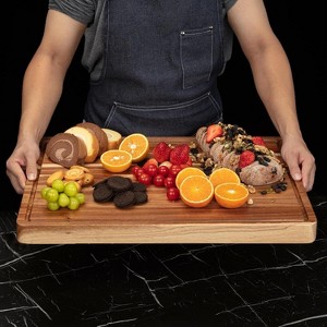 Extra Large Acacia Wood Cutting Board, Thick Butcher Block Chopping Board with Deep Juice Groove, Side Handles for Meat, Vegetables & Fruit - 1 of 4