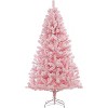 6 Ft Pink Artificial Christmas Tree, Snow Flocked Holiday Hinged Xmas Tree, Faux Pine Xmas Tree for Home, Office, Party - 2 of 4