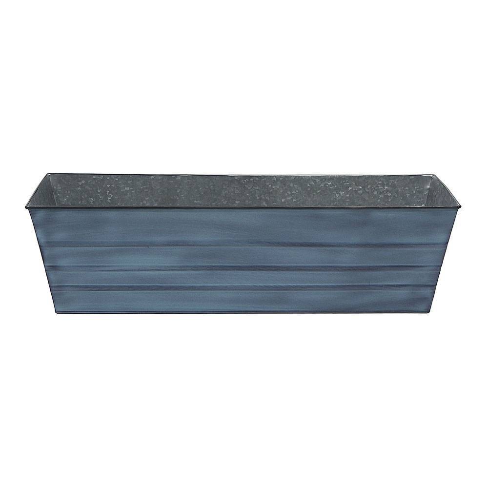 35.25" Large Galvanized Steel Flower Box Planter  - ACHLA Designs Available in three size options, these rectangular flower boxes have a rolled edge, embossed lines and a simple classic style. Made from Galvanized Steel, in three Patina finish colors, these planting containers will add curb appeal. Use them to create a lush container garden or urban balcony oasis. The Copper Plated Flower Boxes will develop warm natural patina over time that is a perfect complement to green foliage. Smallest pairs with Wall Mounted Bracket (SFB-01) Medium with Posy Flowerbox Bracket (VFB-05) Twist Flowerbox Bracket (B-06) and Wall-Mounted Bracket (SFB-02) and Largest pairs with Scrolls Bracket (B-32), Wall-Mounted Bracket (SFB-03) or Clamp-On Bracket (SFB-03C) Size: 35.25 . Color: Nantucket Blue.