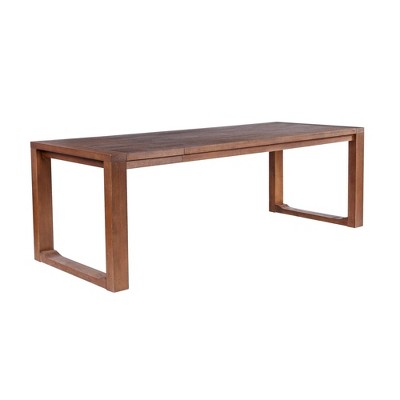 Chestnut Wire-Brush Finish Acacia Wood Dining Set with Faux Leather Benches