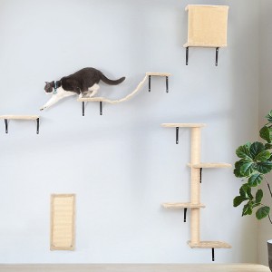 DOMETOUR 5 Pcs Wall Mounted Cat Climber Set, Floating Cat Shelves and Perches, Cat Activity Tree with Scratching Posts - 1 of 4