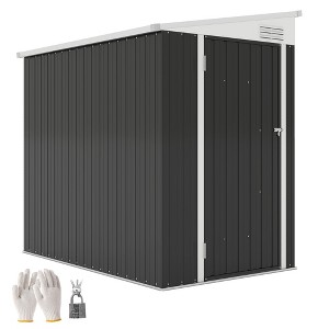 Outsunny Steel Garden Storage Shed, Lean to Shed Outdoor Metal Tool House with Lockable Door & Air Vents for Backyard Patio Lawn, White - 1 of 4