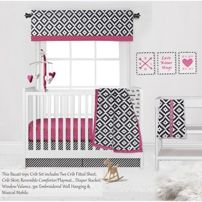 Bacati - Love  Black Fuschia 10 pc Crib Bedding Set with 2 Crib Fitted Sheets