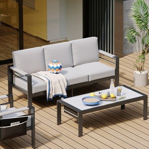 Bestier 3-Seat Aluminum Outdoor Sofa,With Braided Armrest Straps Patio Couch,Recyclable Fabric Cushion Water Resistant&UV Resistant,Heatproof Armrest - 1 of 4