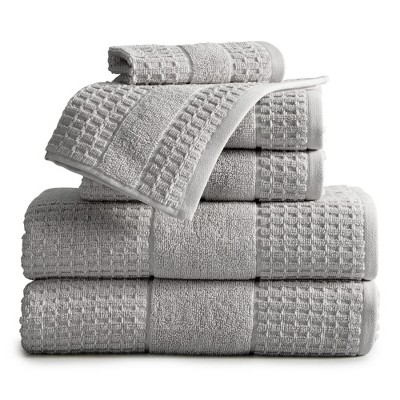 6pc Spa Waffle Jacquard Cotton Bath Towel Set Dark Gray : Target