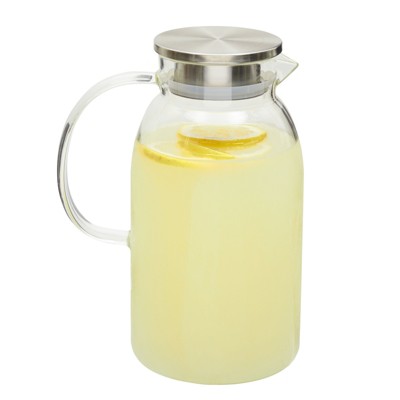 Clear Glass Water Pitcher with Lid and Spout for Ice Tea Juice Drinks, High-Heat Resistance, 68 oz