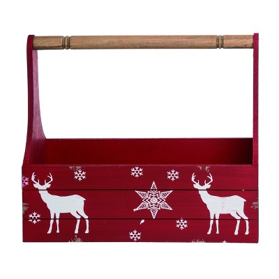 Transpac Wood 15 in. Red Christmas Panel Nordic Reindeer Container