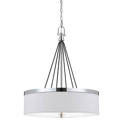 21" x 21" Rimini Round Pendant Fixture with White Hardback Fabric Shade Chrome Metal Finish - Cal Lighting