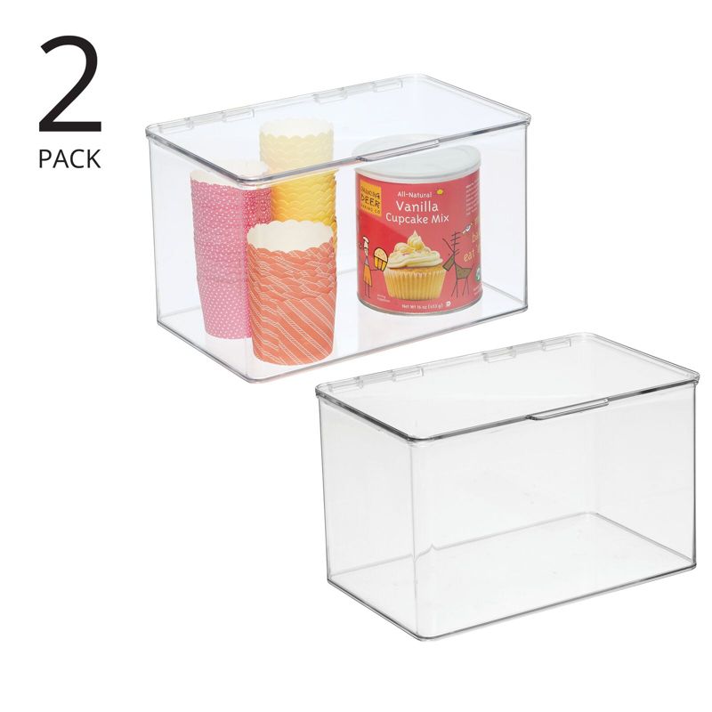 mDesign Plastic Kitchen Pantry/Fridge Organizer Box, Hinged Lid, 2 Pack, 2 of 8