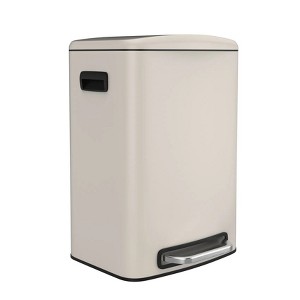 LunaLulink 13 Gallon Stainless Steel Kitchen Pedal Soft-Close Trash Can with 30 Trash Bags - White - 1 of 4