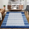 Machine Washable Bordered Rug Indoor Modern Geometric Area Rugs Low Pile Rug Abstract Carpet, 4' x 5' Blue - 2 of 4