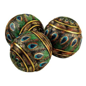 Design Toscano Peacock-Feathered Orbs Decorative Accent Balls: Set of Three