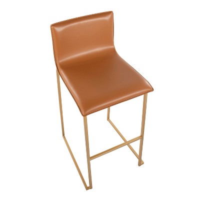 Camel Faux Leather Bar Stools with Gold Steel Frame - Set of 2