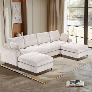 GDFStudio Charlotte Modern 121.65'' Corduroy Upholstered 6-Seater Sectional Sofa with Cushions and Pillows - 1 of 4