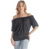 24seven Comfort Apparel Womens Solid Color Short Sleeve Split Shoulder Top - 2 of 4