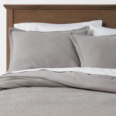 Full/Queen Washed Waffle Weave Duvet Cover & Sham Set Gray - Threshold™