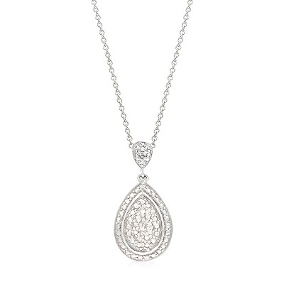 Slickblue Teardrop Crest Pendant for Women, Rhodium Plated, Cubic Zirconia, 18-Inch Chain