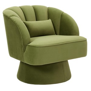 Modern Swivel Barrel Accent Chair, 360 Degree Velvet Upholstered Armchair with Striped Backrest & Plush Padding - 1 of 4