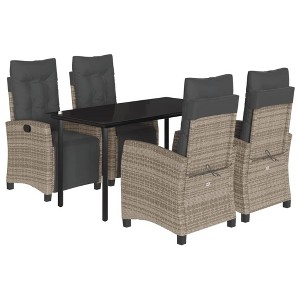 vidaXL 5 Piece Patio Dining Set with Cushions Gray Poly Rattan - 55.1" Table Length Round Leg 4 Items - 1 of 4