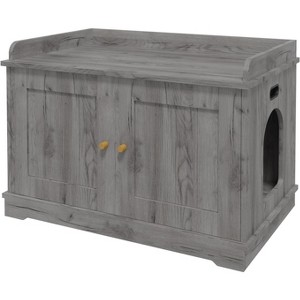 Cat Litter Box Enclosure Furniture, Hidden Litter Box Cabinet with Barn Door, Modern End Table Style, Wooden Pet House, Dog-Proof Design - 1 of 4