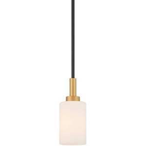 Possini Euro Design Black Soft Gold Mini Pendant 5 1/4" Wide Modern White Shade Fixture for Dining Room House Home Foyer Kitchen - 1 of 4