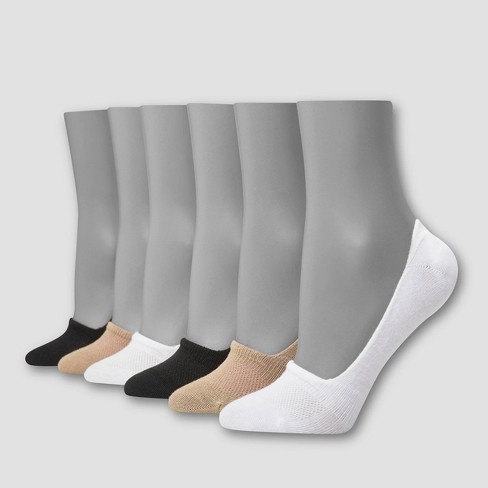 Hanes Women's Extended Size Invisible Comfort 6pk Mid Sport Liner Socks -  White/nude/black 8-12 : Target