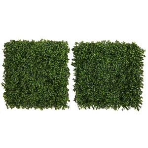 Nearly Natural 20-in Boxwood Artificial Wall Mat (Indoor/Outdoor) (Set of 2) - 1 of 2