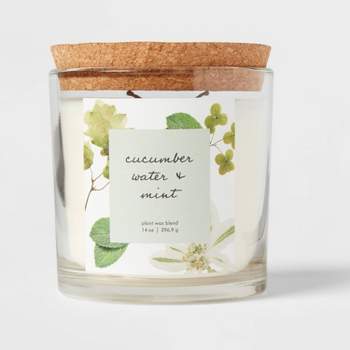 14oz Glass Candle with Cork Lid Cucumber Water and Mint - Threshold™