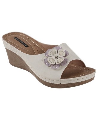 GC Shoes Naples Flower Comfort Slide Wedge Sandals