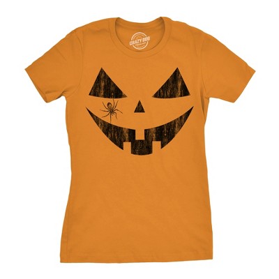 Womens Scary and Funny Pumpkin Face Tees Halloween Jack O Lantern Tees for Womens - Crazy Dog Women's T Shirt