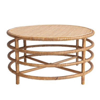 Storied Home Rattan Coffee Table Natural: Plywood & Wicker, No Assembly, Criss Cross Base, 18.89"H x 36.22"W