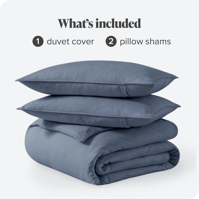 Indigo Full/Queen Linen Duvet Cover Set with Pillow Shams