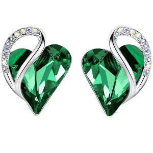 Leafael Infinity Love Heart Stud Earrings with Birthstone Crystal Women's Gifts, Silver-tone - 1 of 4