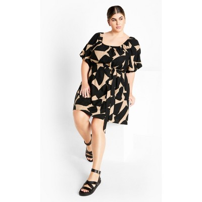 Women's Plus Size Uptown Mini Print Dress - black | CITY CHIC