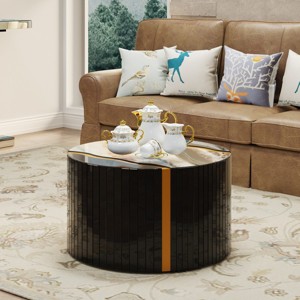 27.5" Modern Round Mirror Coffee Table with Glass Top, Compact Marble-Pattern Center Table or End Table for Living Room, Apartment-Panipeachy - 1 of 4
