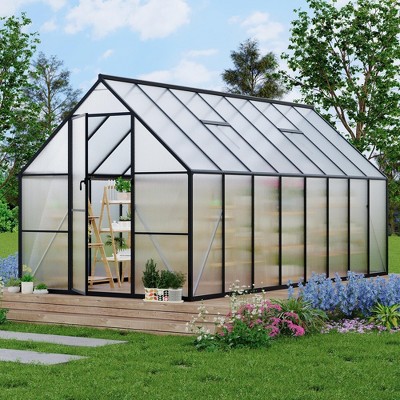 Aluminum-Framed Polycarbonate Greenhouse, Heavy Duty, with Quick Setup Structure and Roof Vent, Large Enhanced Aluminum GreenhouseKit for Outdoors