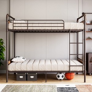 Metal Bunk Bed Twin Over Twin for Kids, Heavy Duty Twin Size Convertible Bunk Bed with Guardrail & Ladders - 1 of 4