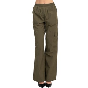 Slickblue Olive Cargo Parachute Pants, High-Rise Waist, Elastic Waistband, Side Pockets, Full Length, Size S-L - 1 of 4